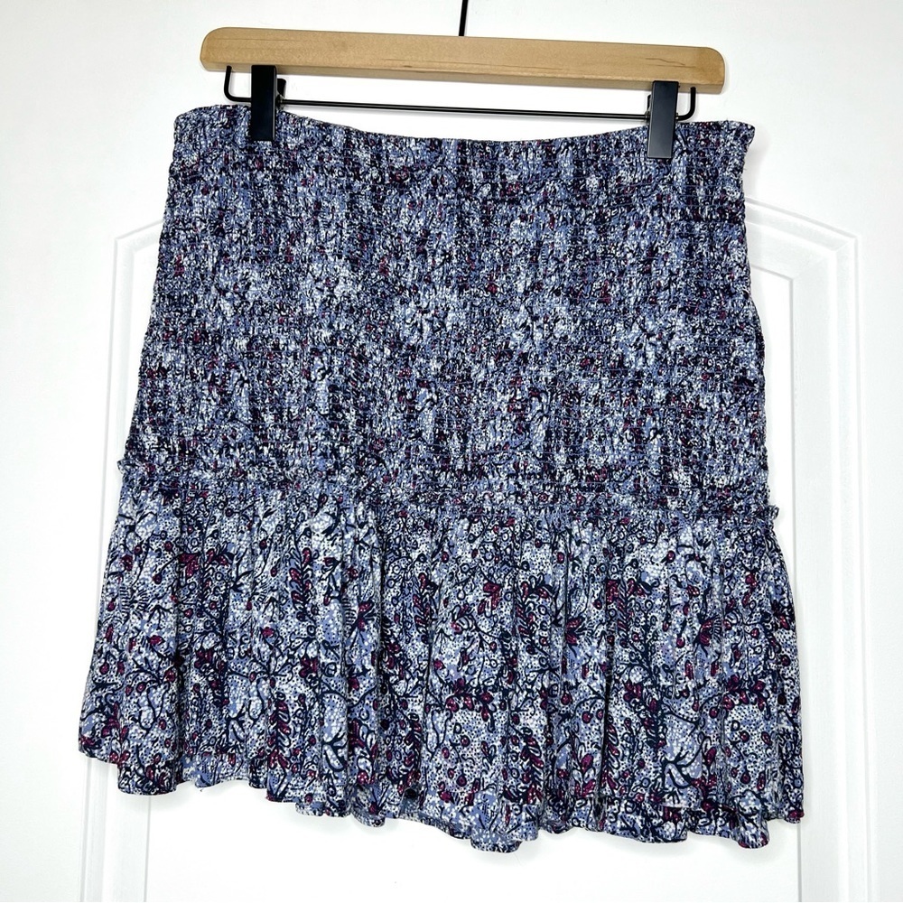 Free People blue paisley floral ruffle mini skirt size medium